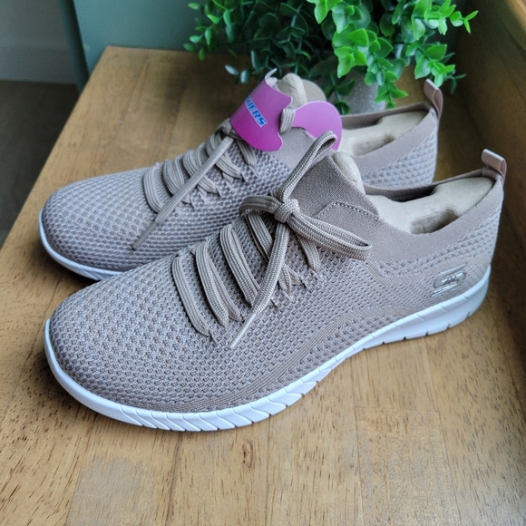 Skechers Shoes - Skechers Faux Lace Stretch Knit Slip-On Sneakers | Outplay | Taupe | 9.5